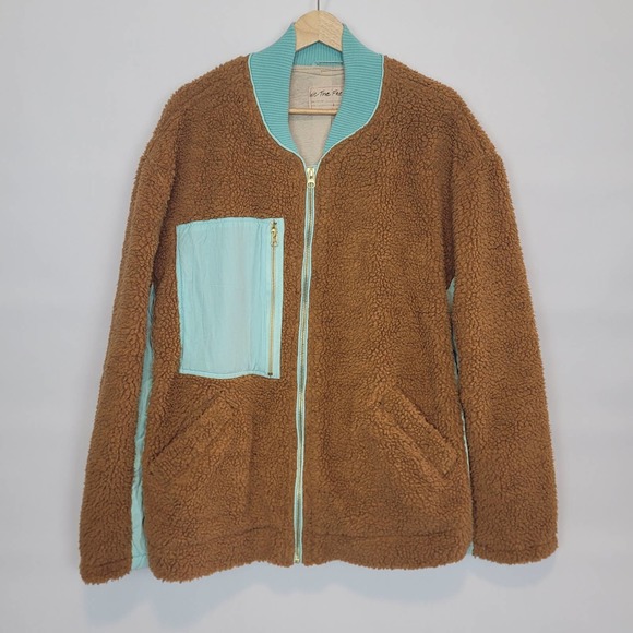 EUC Free People Brown and Light Blue Bomber Jacket Size L - Picture 3 of 11